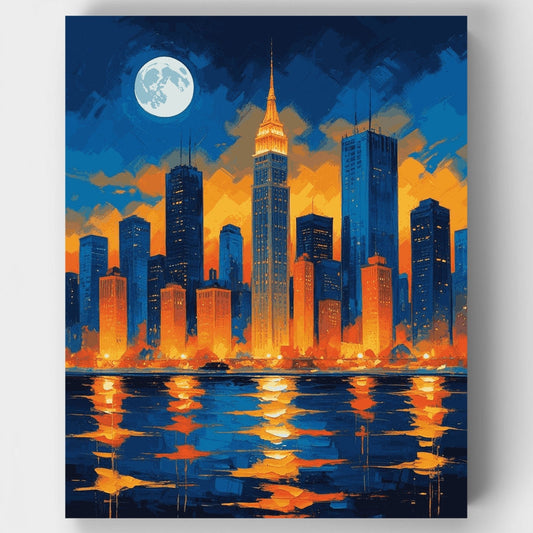 New York City Skyline at Night - Paint by Numbers Kit
