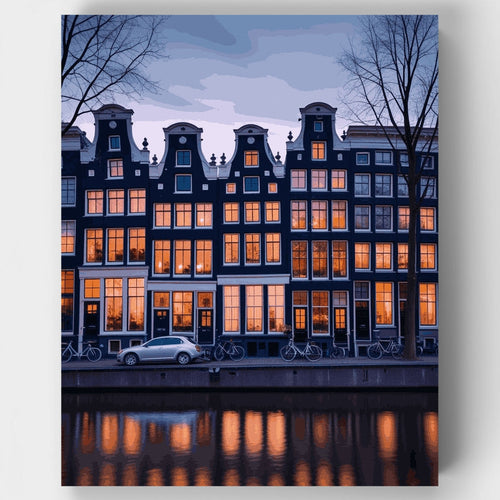 Amsterdam Canal Houses at Twilight - Paint by Numbers Kit