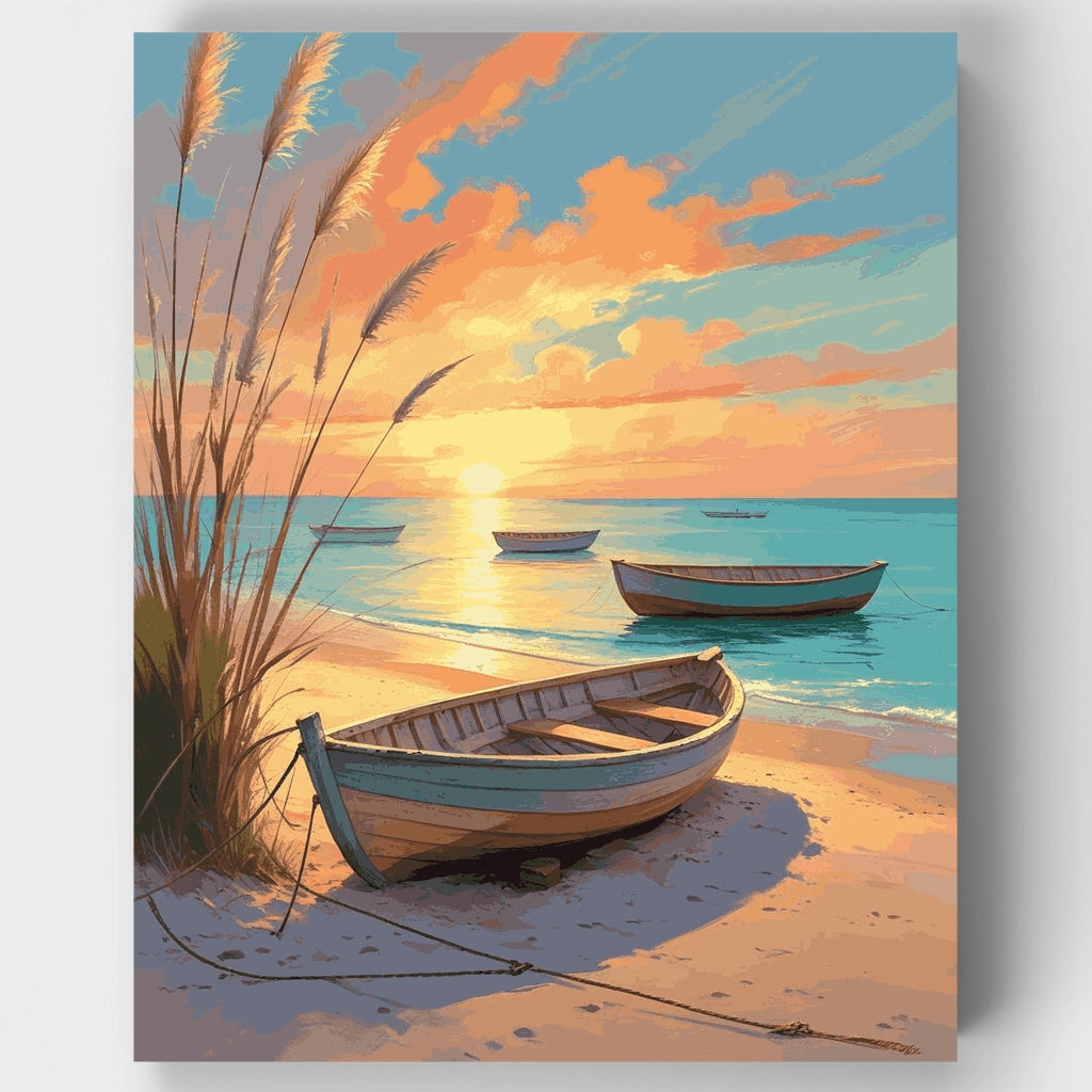 Coastal Sunset with Boats - Paint by Numbers Kit