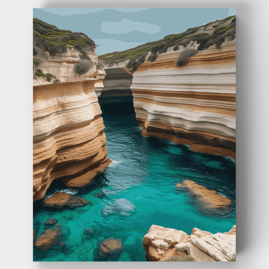 Aguas turquesas entre acantilados de piedra caliza - Kit de pintura por números — Estándar