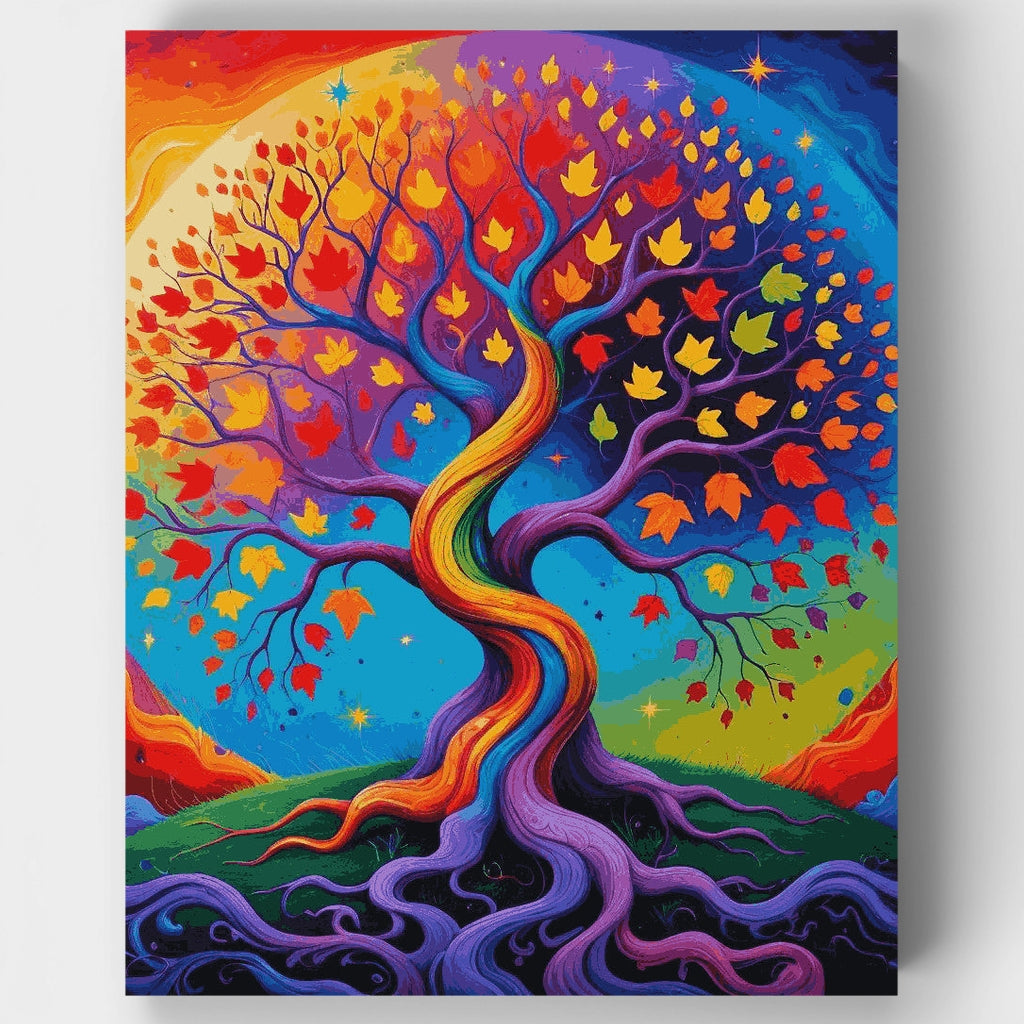 Kit de pintura por números: Árbol arcoíris místico — Estándar