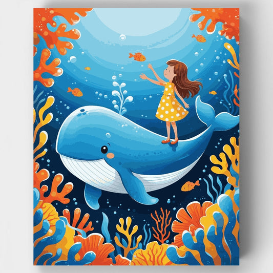 Whimsical Underwater Adventure with Girl and Whale - Paint by Numbers Kit