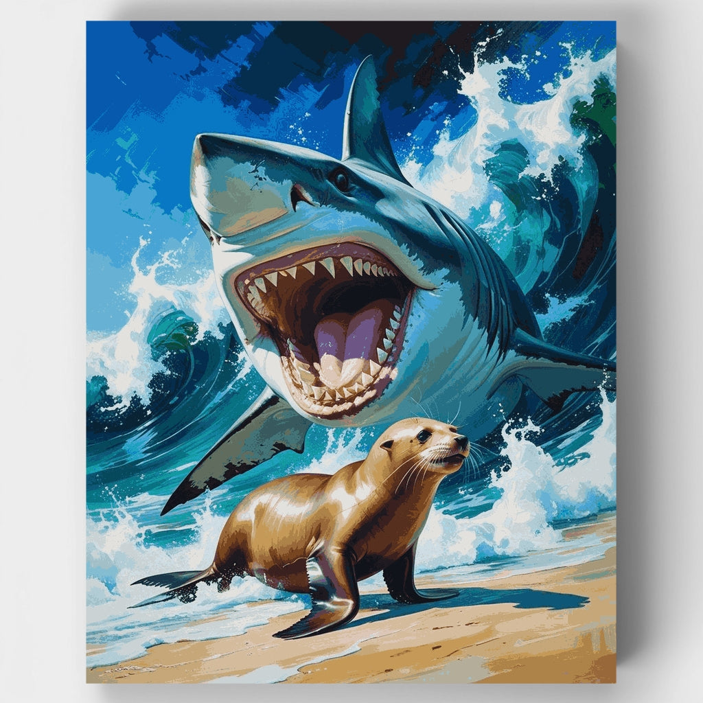 Shark Attack Sea Lion Encounter - Paint by Numbers Kit