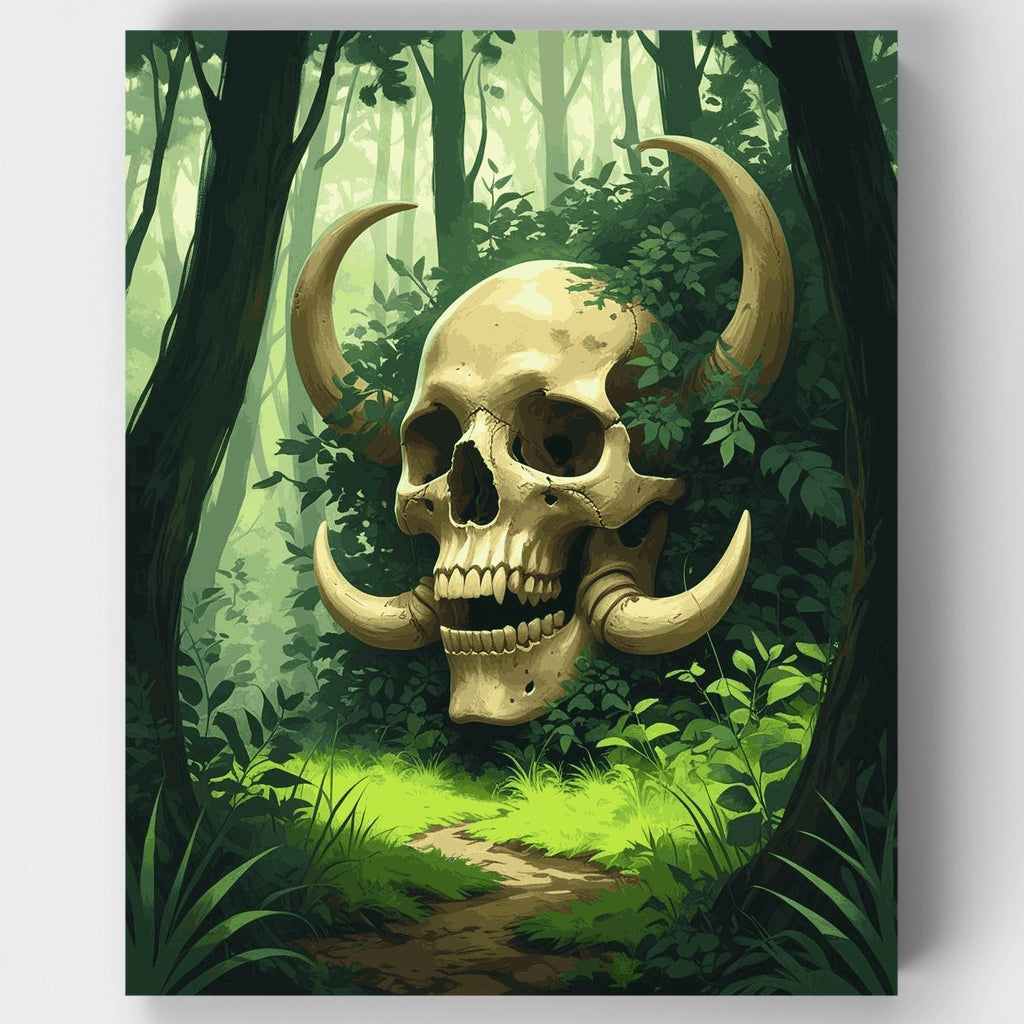Kit de pintura por números: Calavera de bosque místico con colmillos — Estándar