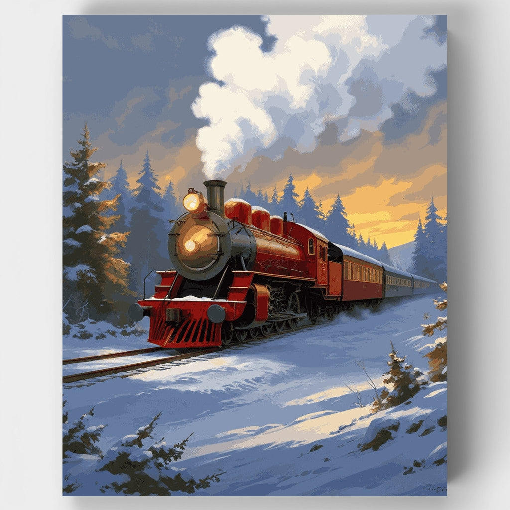 Viaje en tren de vapor en invierno - Kit de pintura por números — Estándar