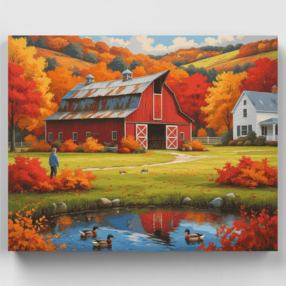 Autumn Barn Reflection - Paint by Numbers Kit