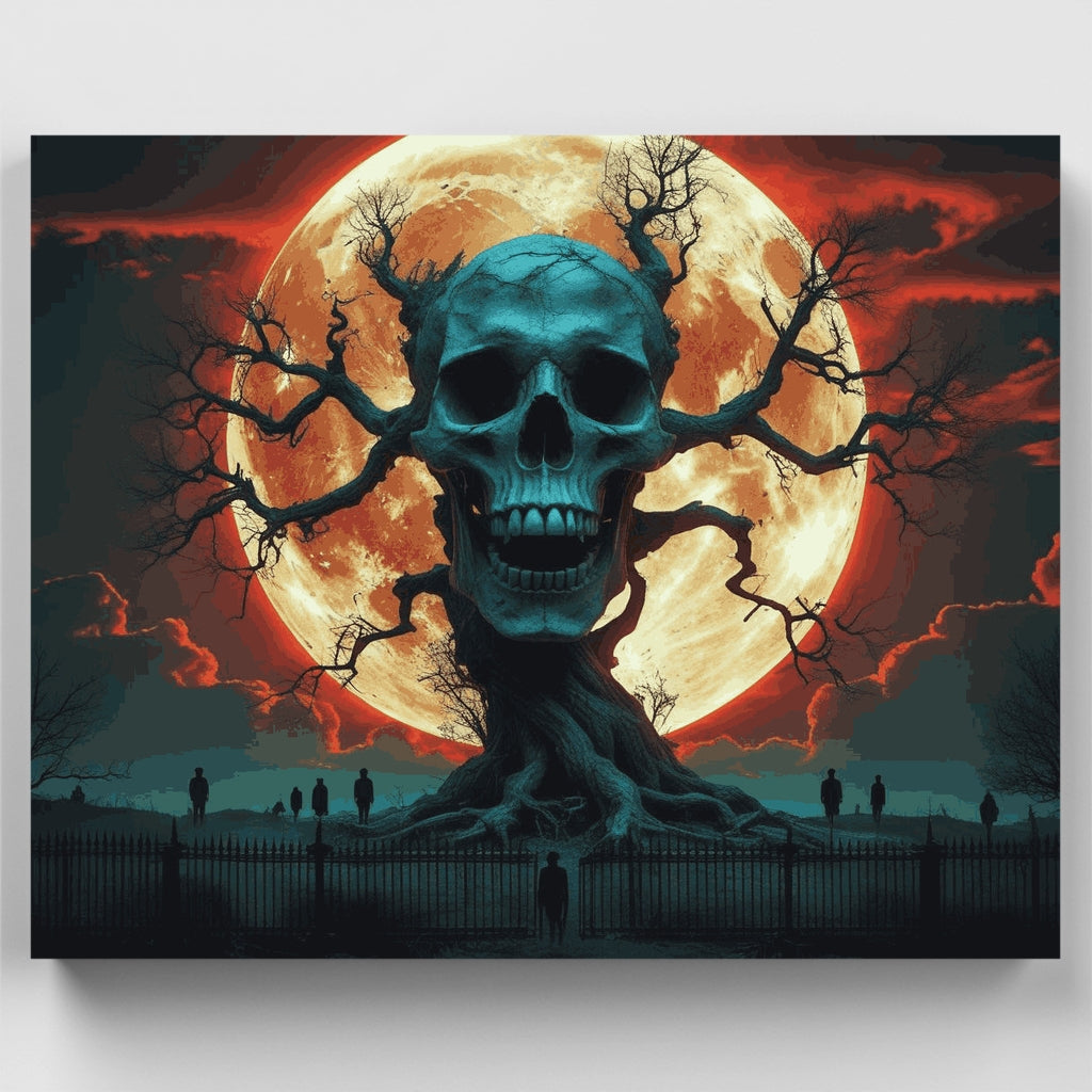 Haunted Skull Tree Under Blood Moon - Paint by Numbers Kit