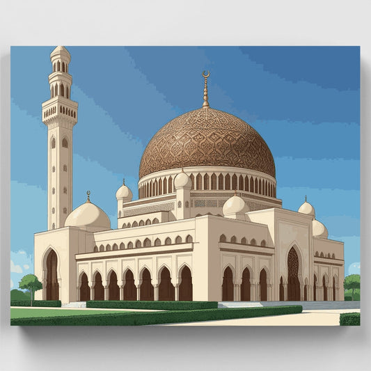 Grand Islamic Mosque with Ornate Dome - Paint by Numbers Kit