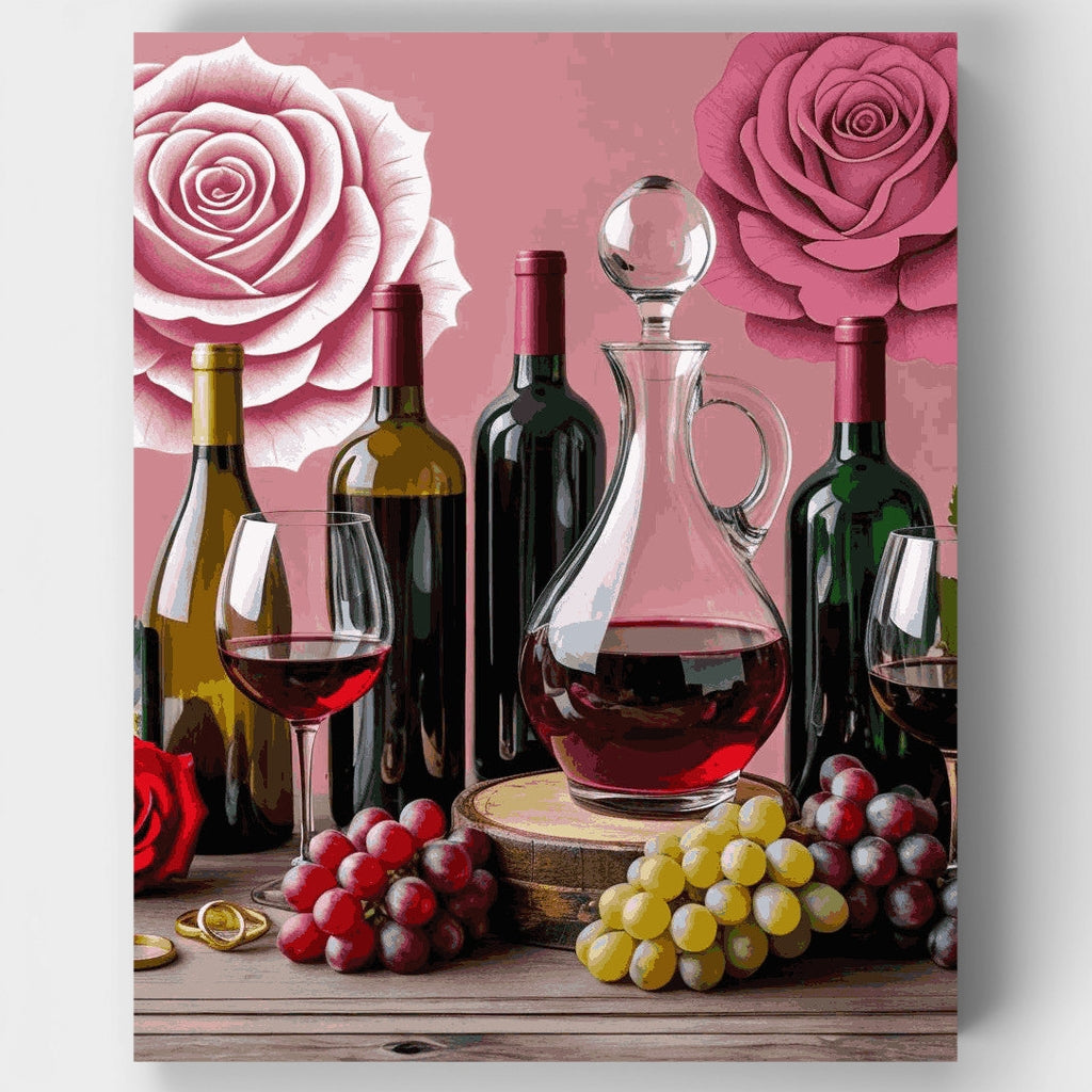 Bodegón de vino y rosas - Kit de pintura por números — Estándar