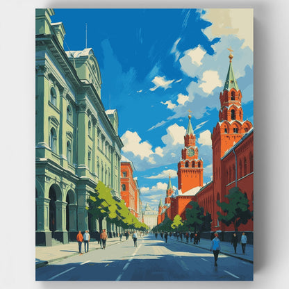Moscow Kremlin Street View - Paint by Numbers Kit