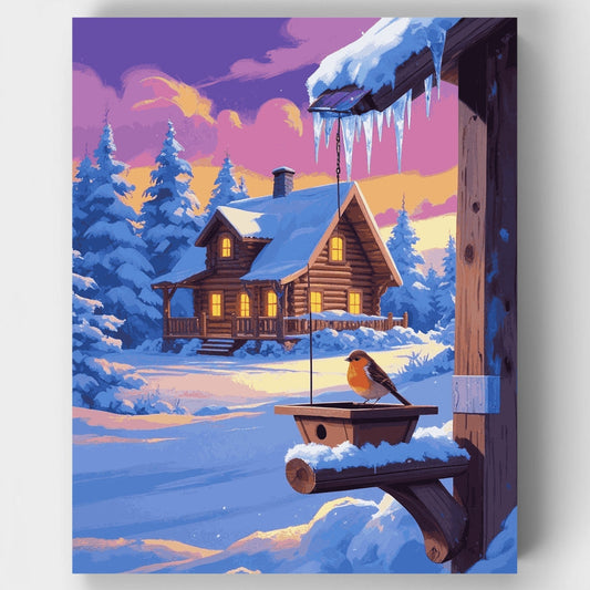 Winter Cabin with Robin - Paint by Numbers Kit