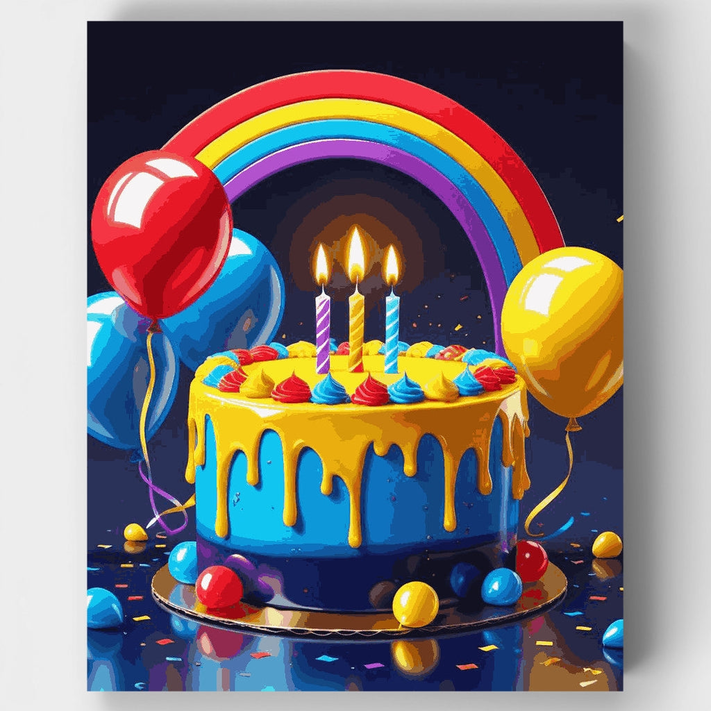 Pastel de cumpleaños arcoíris - Kit de pintura por números — Estándar