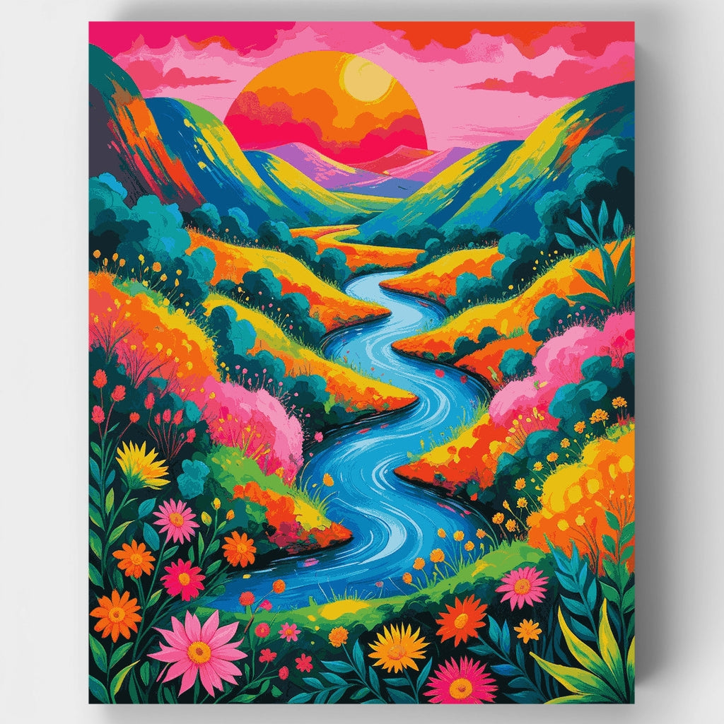 Kit de pintura por números - Atardecer en el valle vibrante — Estándar