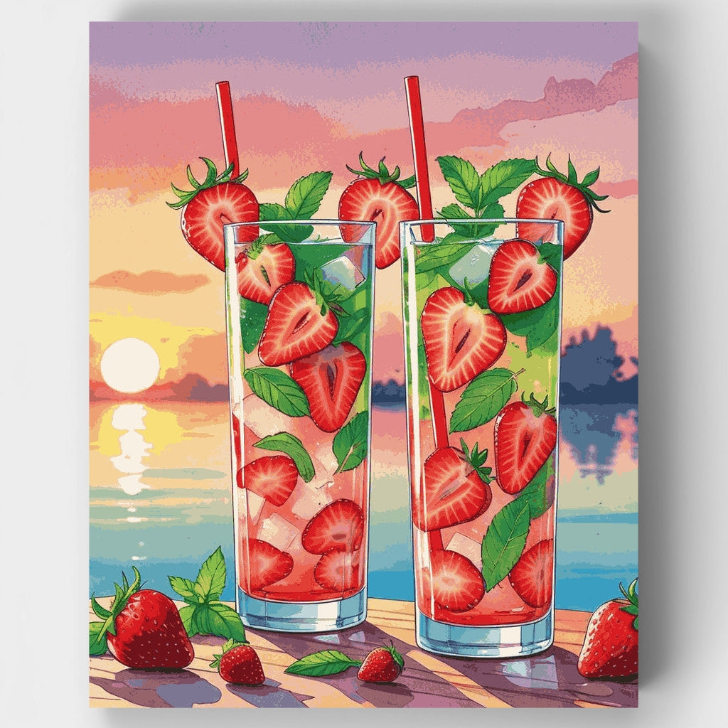 Cócteles sin alcohol "Atardecer de fresa" - Kit de pintura por números — Estándar