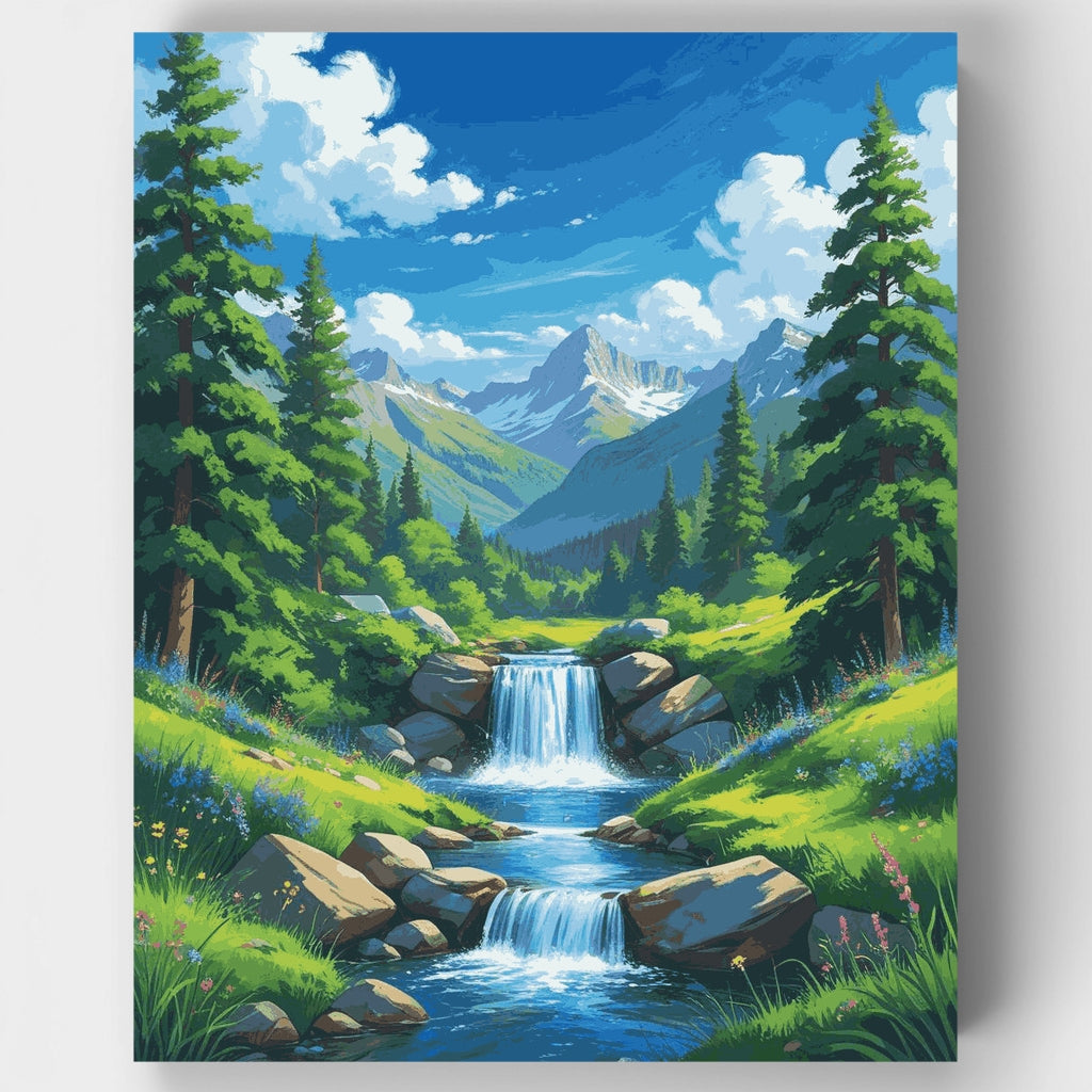 Paraíso en el arroyo de montaña - Kit de pintura por números — Estándar