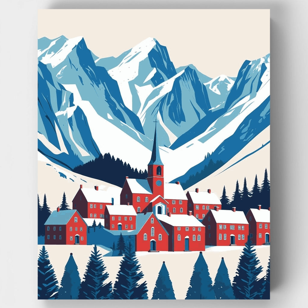Kit de pintura por números - Pueblo alpino en invierno — Estándar