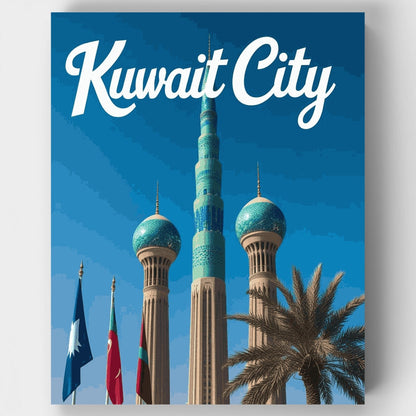 Kuwait Mosque with Turquoise Domes - Paint by Numbers Kit