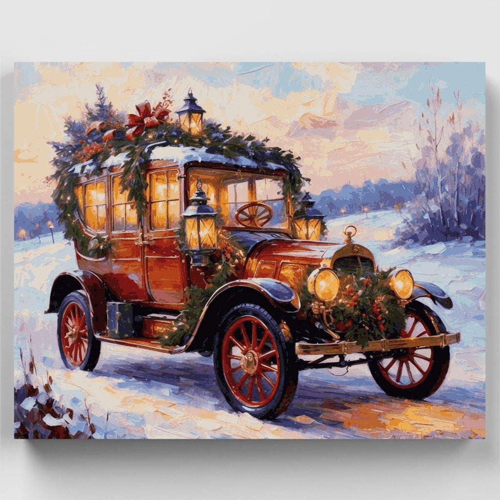 Kit de pintura por números: Coche navideño antiguo — Estándar
