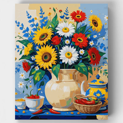 Vibrant Summer Bouquet with Chili Peppers - Paint by Numbers Kit