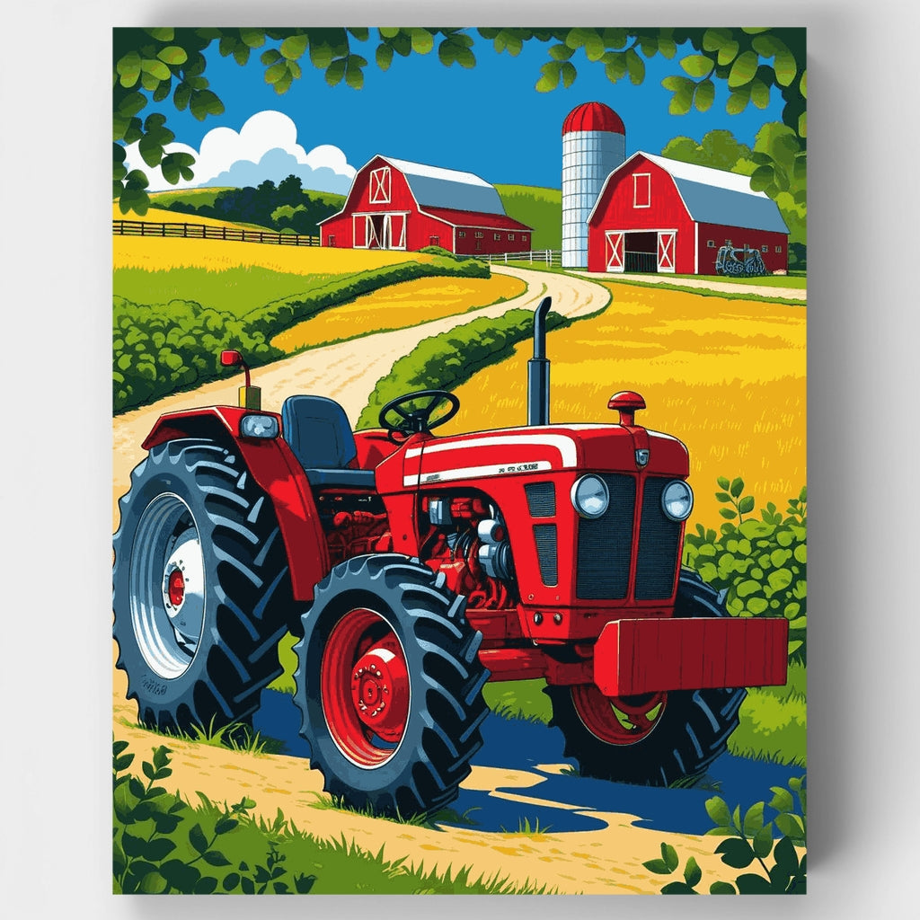 Kit de pintura por números - Escena de granja con tractor rojo — Estándar