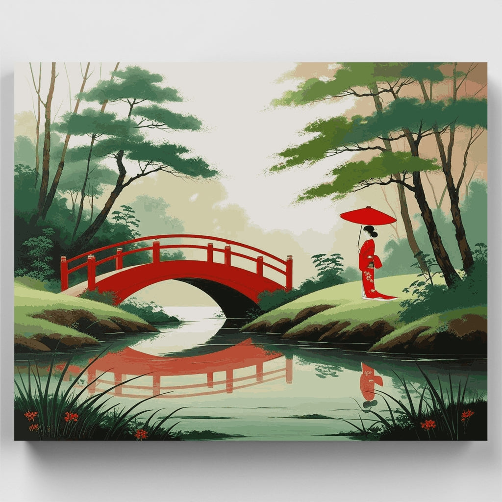 Kit de pintura por números: Puente en jardín japonés con geisha — Estándar