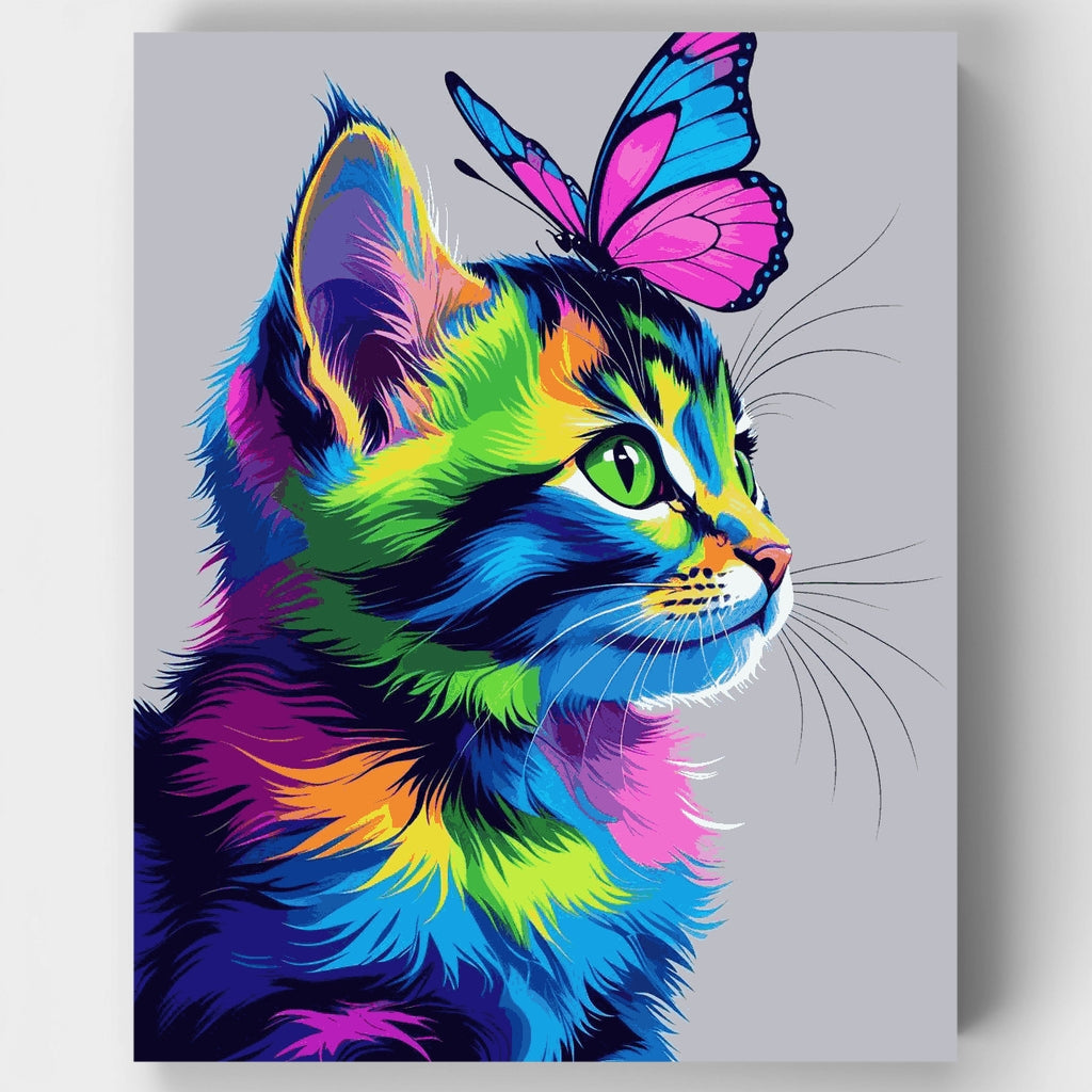 Colorful Cat with Butterfly - Paint by Numbers Kit