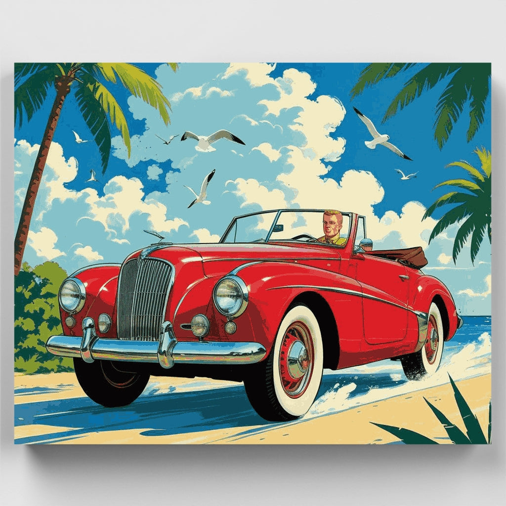 Convertible antiguo en playa tropical - Kit de pintura por números — Estándar
