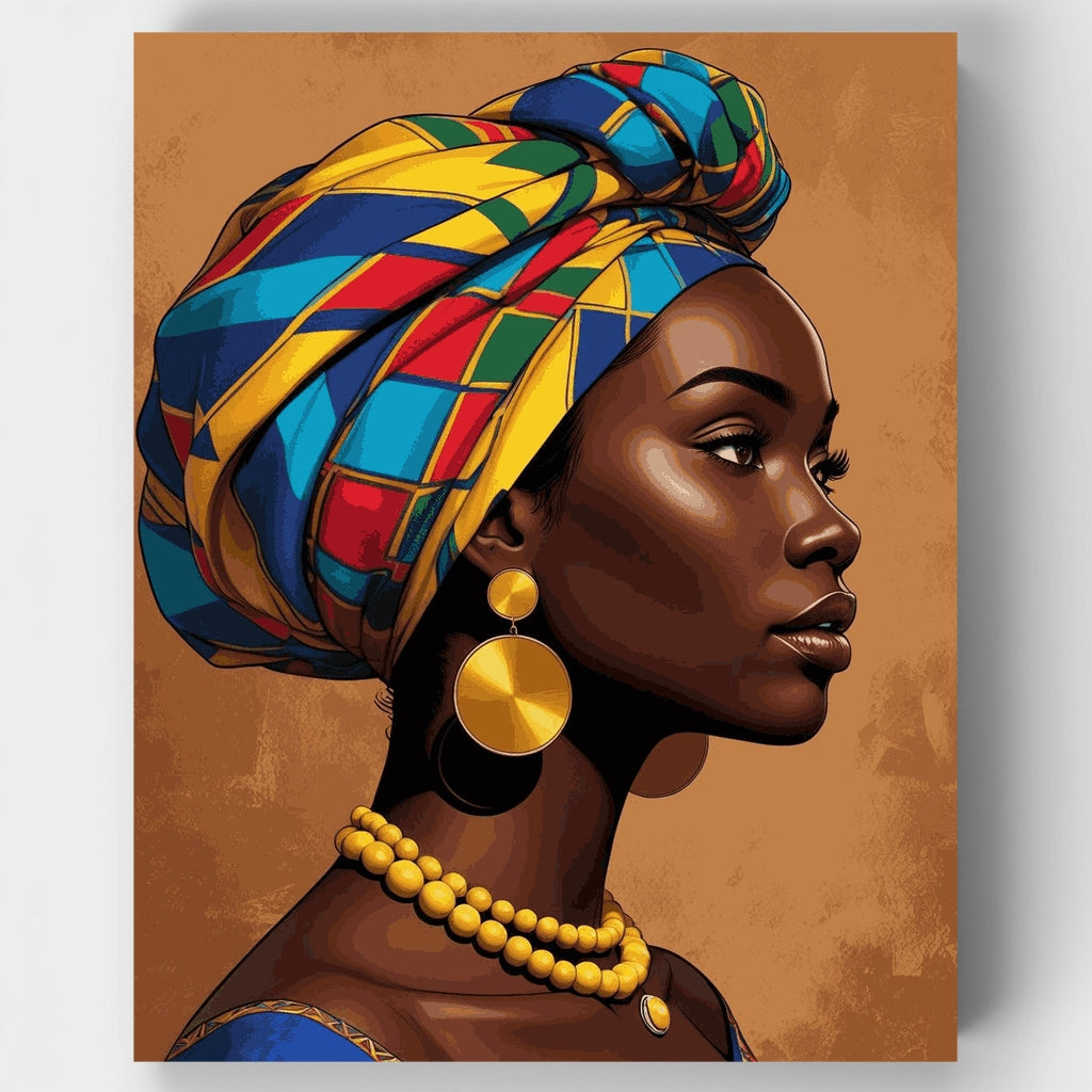 Retrato de mujer africana con pañuelo colorido - Kit de pintura por números — Estándar