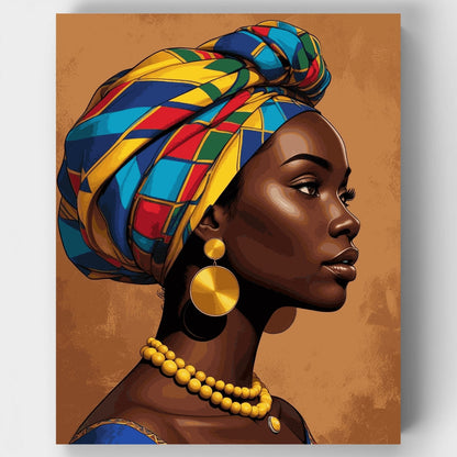African Woman in Colorful Head Wrap Portrait - Paint by Numbers Kit