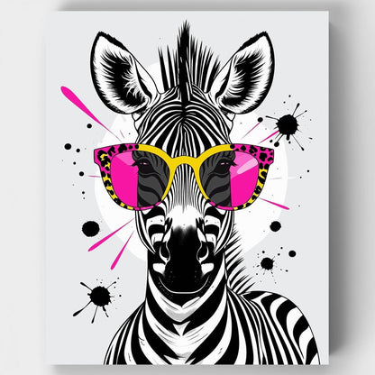 Stylish Zebra with Pink Sunglasses - Paint by Numbers Kit