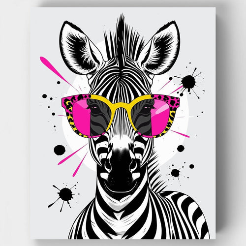 Stylish Zebra with Pink Sunglasses - Paint by Numbers Kit