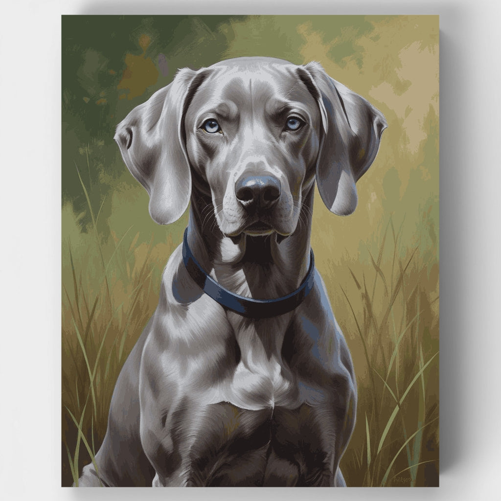 Weimaraner in Blue Collar Outdoor Portrait - Paint by Numbers Kit