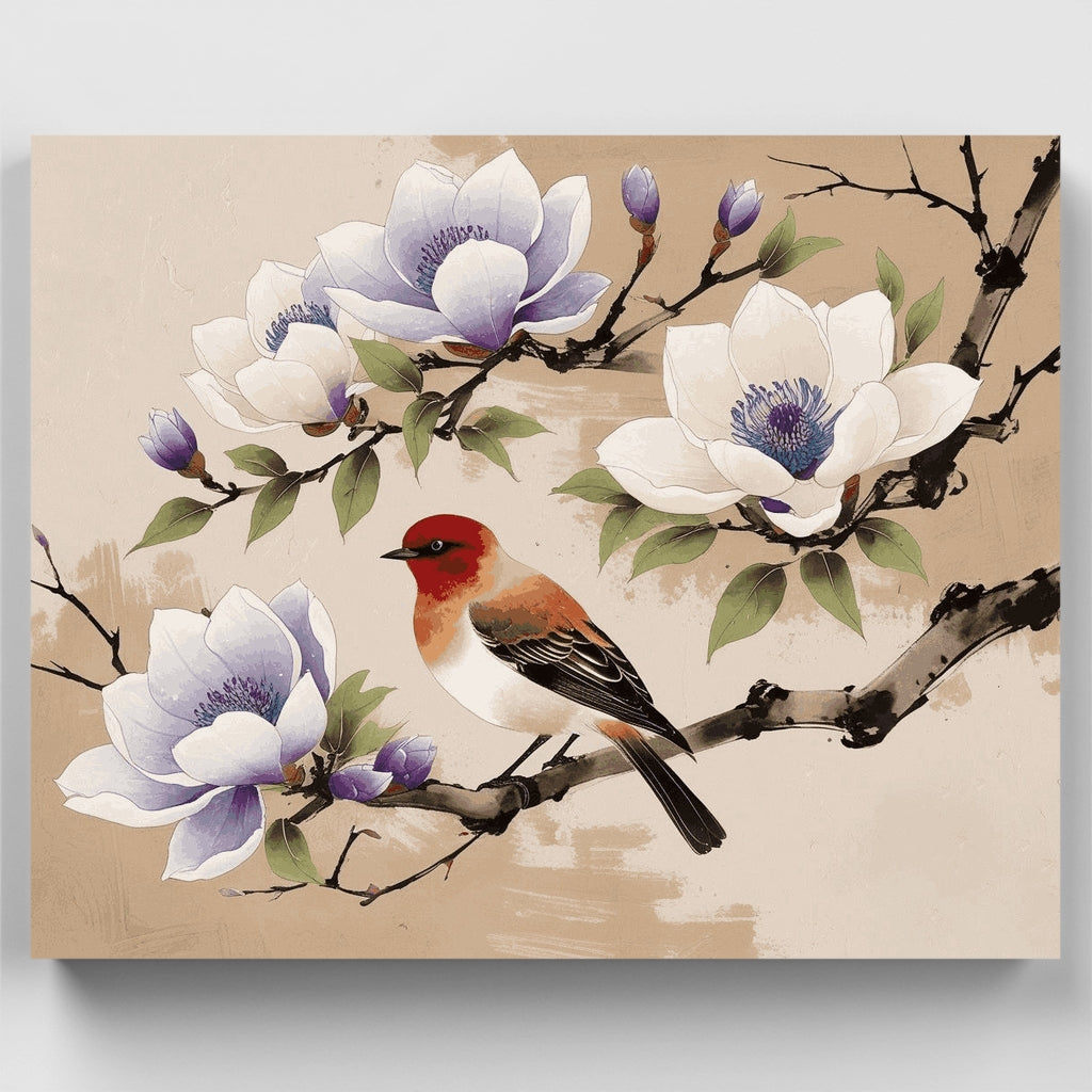 Pájaro en rama de magnolia - Kit de pintura por números — Estándar