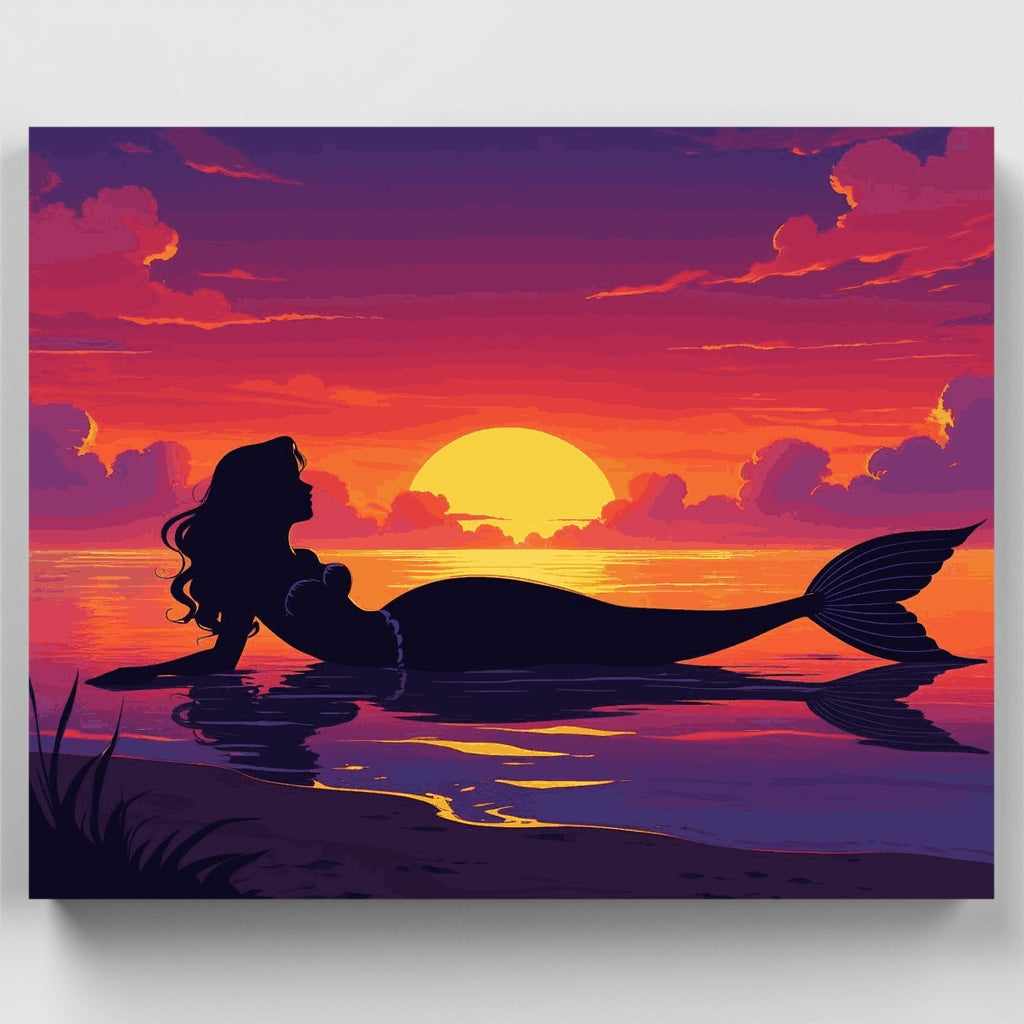 Kit de pintura por números - Silueta de sirena al atardecer — Estándar