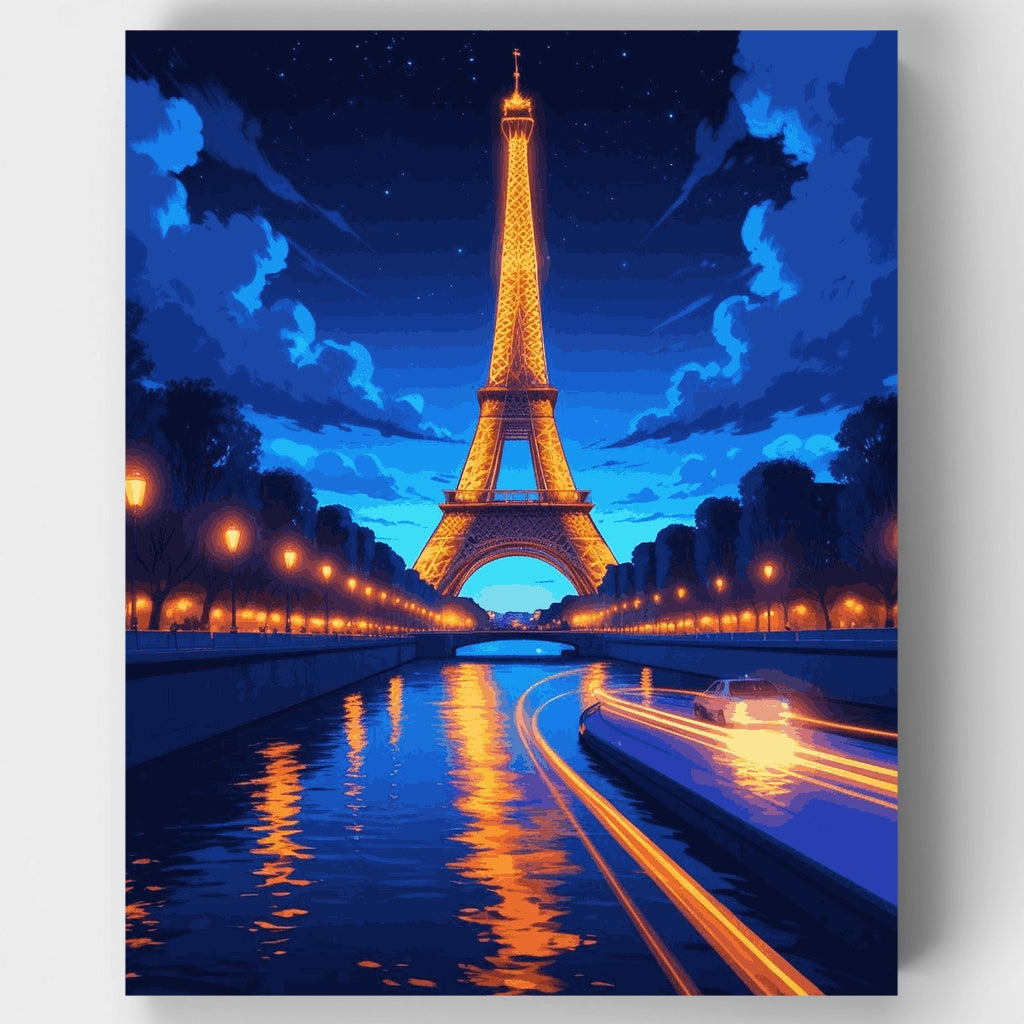 Escena nocturna de la Torre Eiffel - Kit de pintura por números — Estándar