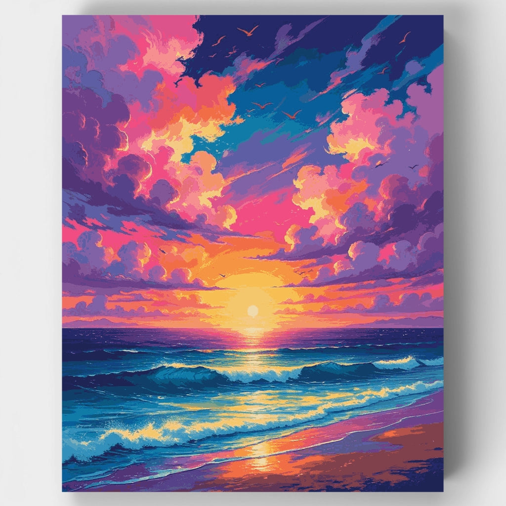 Vibrant Sunset Ocean Waves - Paint by Numbers Kit