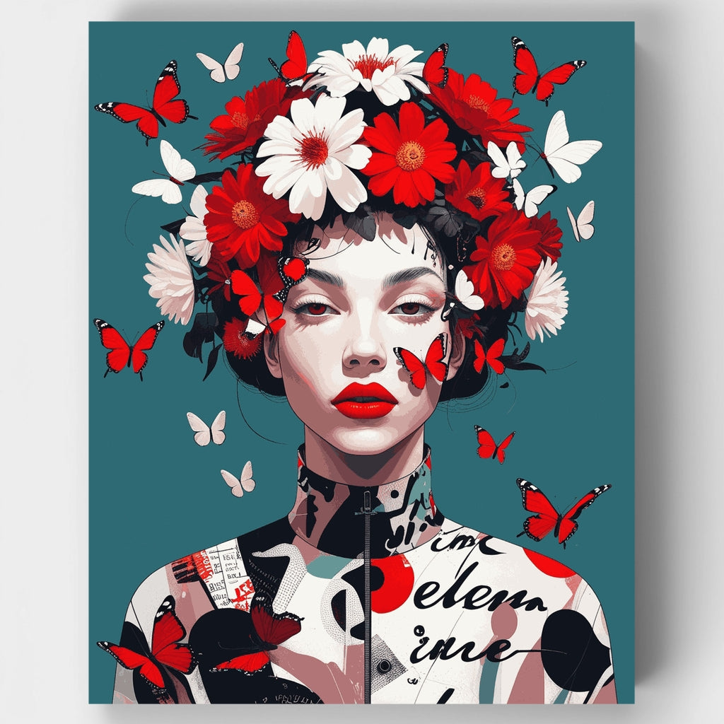 Retrato floral con corona de mariposas - Kit de pintura por números — Estándar
