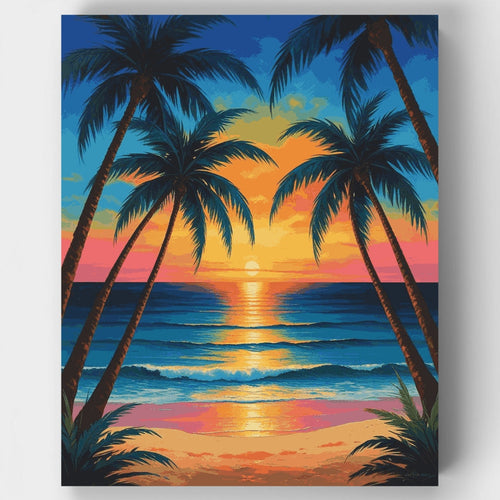 Palm Tree Sunset Beach - Paint by Numbers Kit