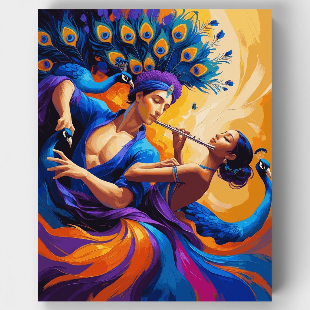 Krishna and Radha with Peacocks - Paint by Numbers Kit