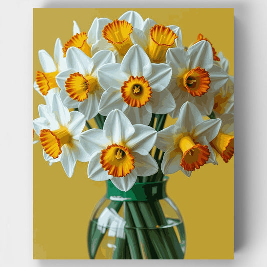 Bright Daffodils in Glass Vase - Paint by Numbers Kit