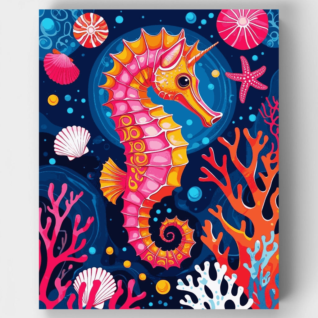 Kit de pintura por números: Aventura oceánica del caballito de mar vibrante — Estándar