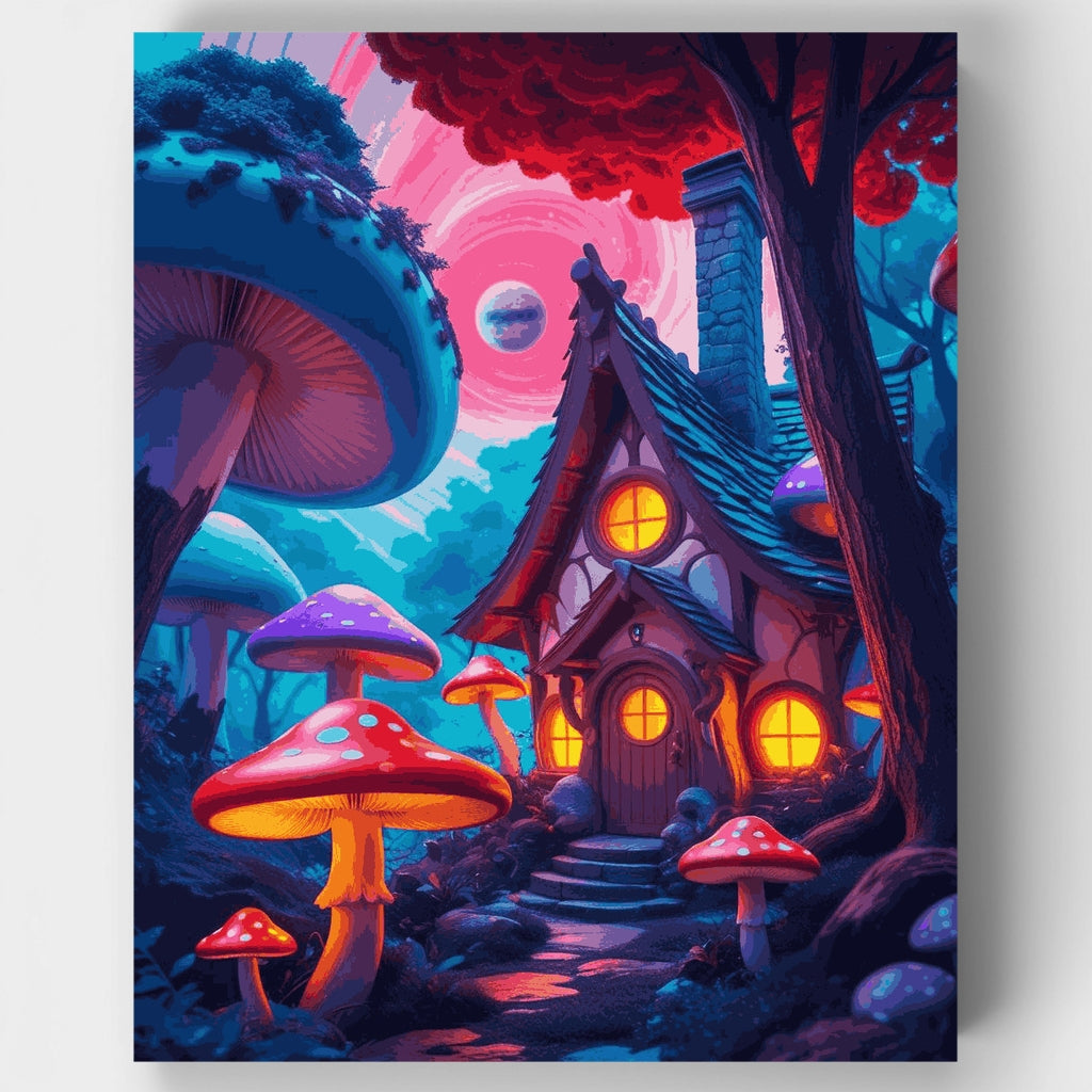Kit de pintura por números - Cabaña en el bosque de hongos encantados — Estándar