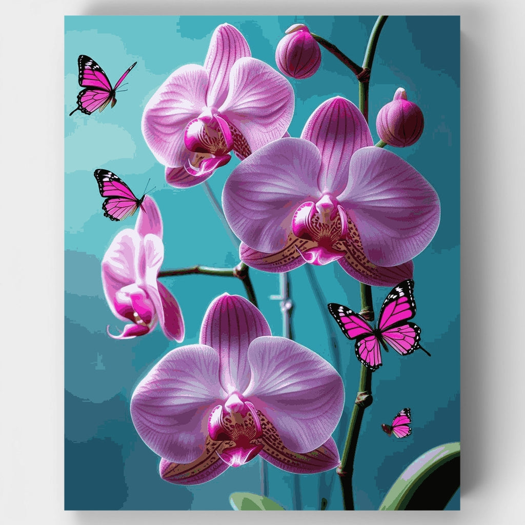 Orquídeas rosas con mariposas - Kit de pintura por números — Estándar