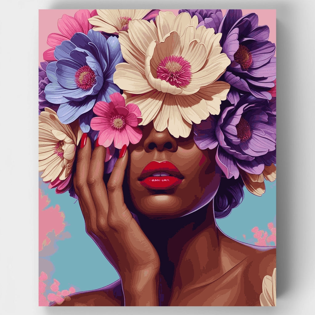 Retrato floral con flores vibrantes: kit de pintura por números — Estándar