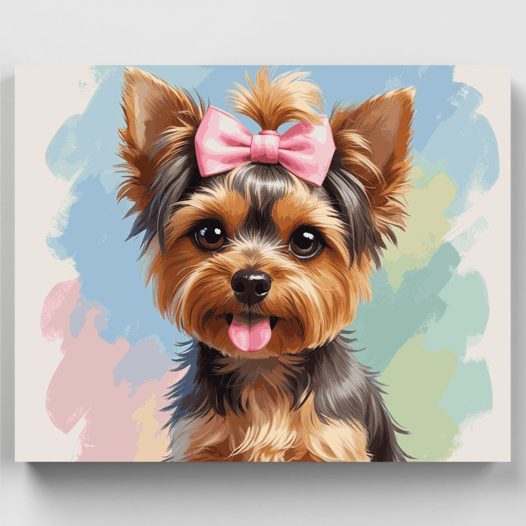 Adorable Yorkshire Terrier with Pink Bow - Paint by Numbers Kit
