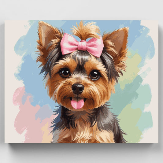 Adorable Yorkshire Terrier with Pink Bow - Paint by Numbers Kit