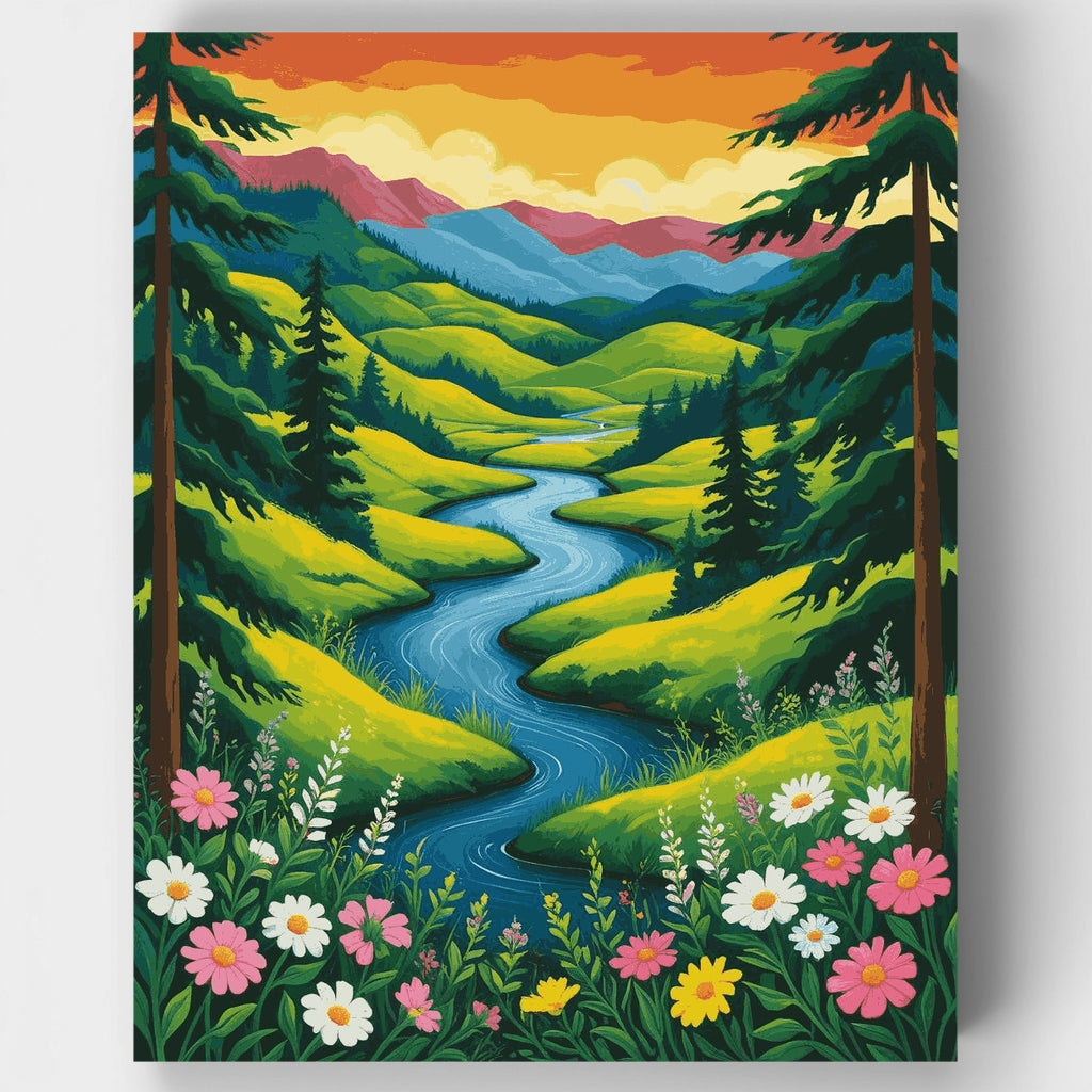 Winding River Valley Paradise - Paint by Numbers Kit
