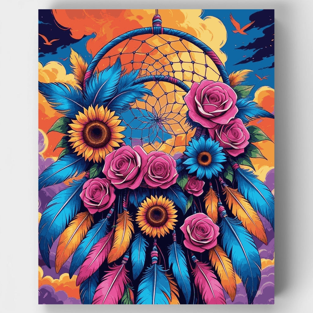 Bohemian Dream Catcher with Sunflowers and Roses - Paint by Numbers Kit
