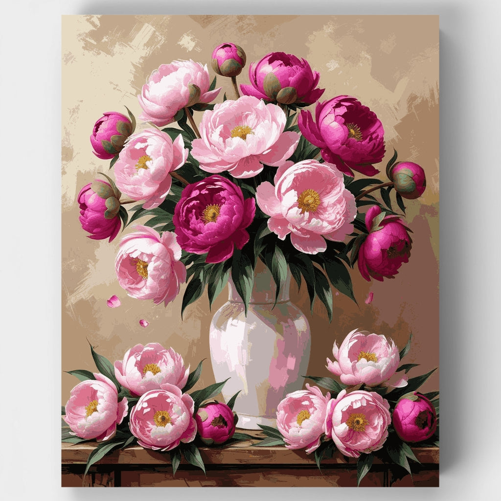 Bodegón de peonías rosas en florero - Kit de pintura por números — Estándar