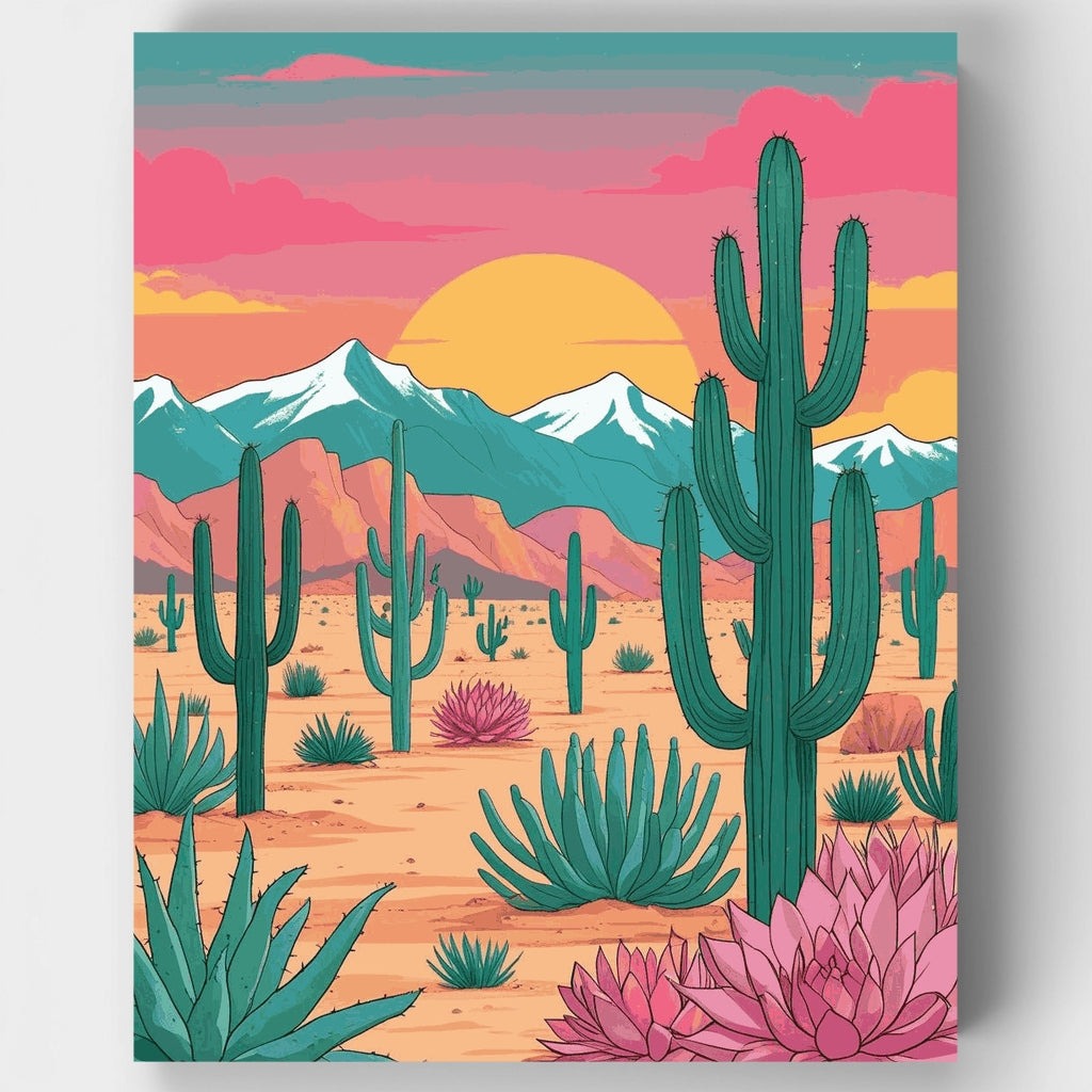 Desert Sunset with Saguaro Cacti - Paint by Numbers Kit